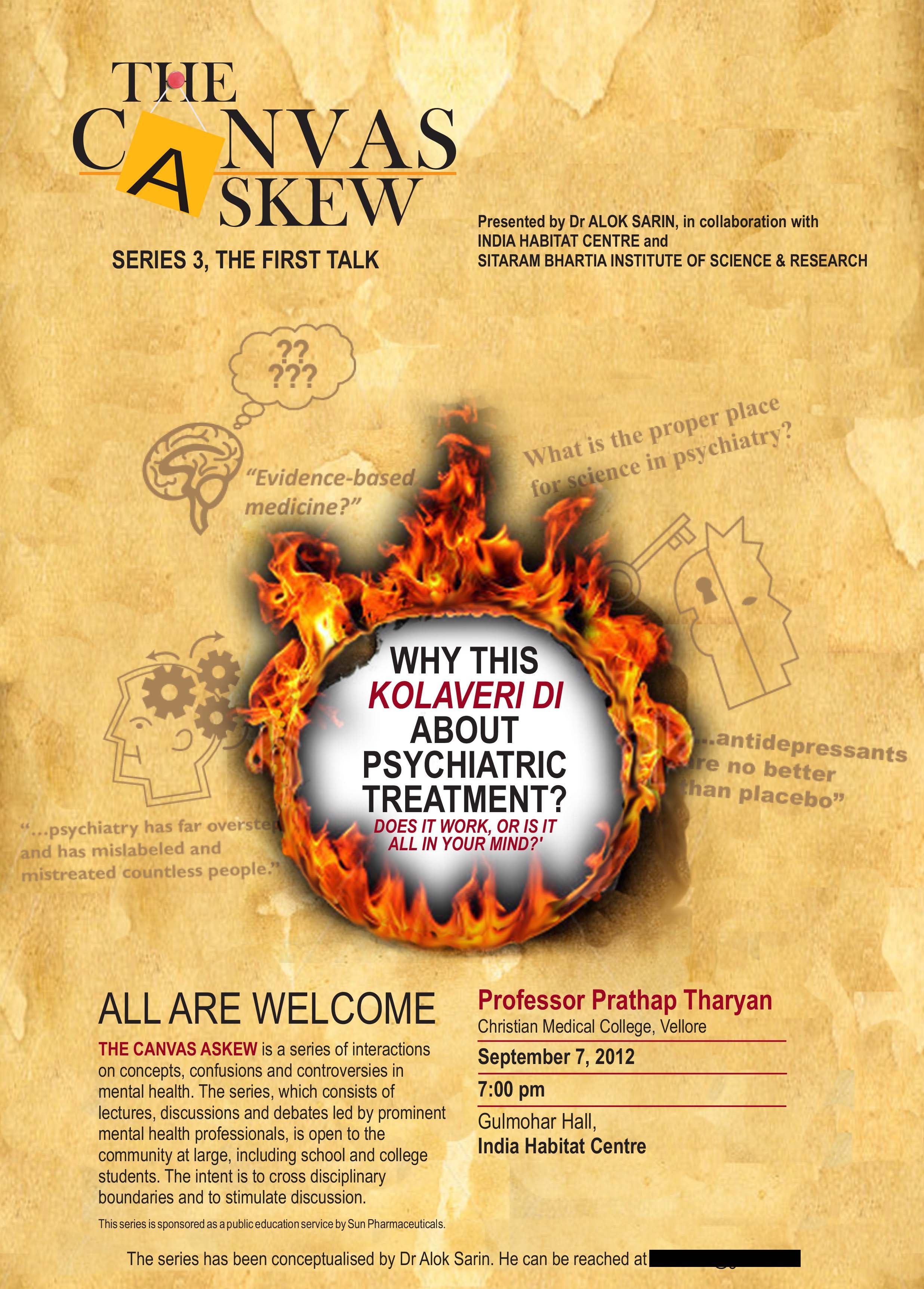 The poster for the session 'Why this Kolaveri Di about Psyschiatric Treatment?'